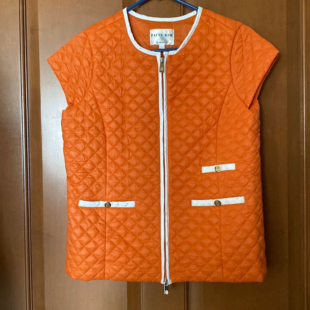 Patty Kim Chanel Vest In Orange/white